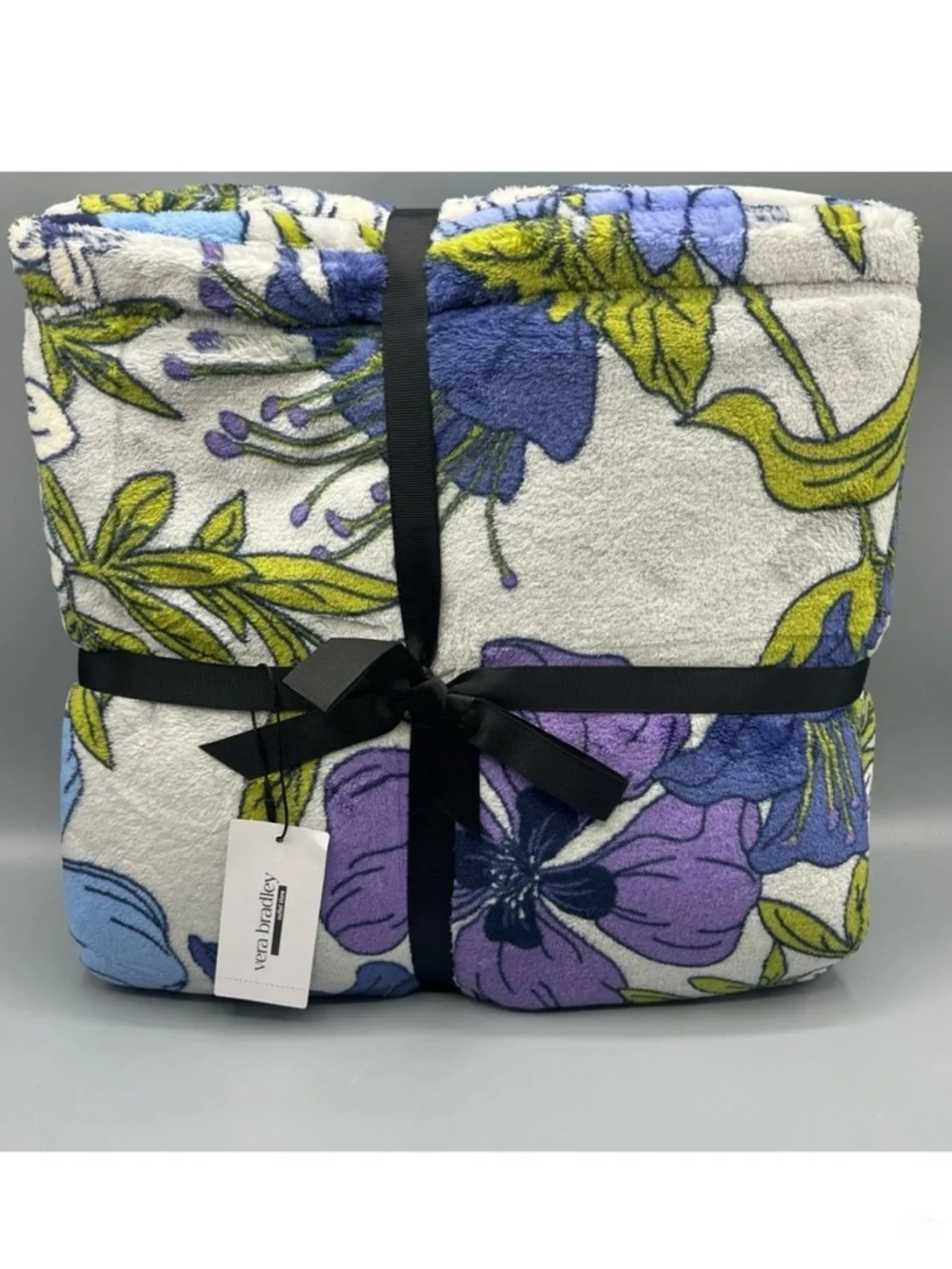 Vera Bradley Plush Fleece Throw Blanket Coffee Garden Oyster Mushroom  80x50